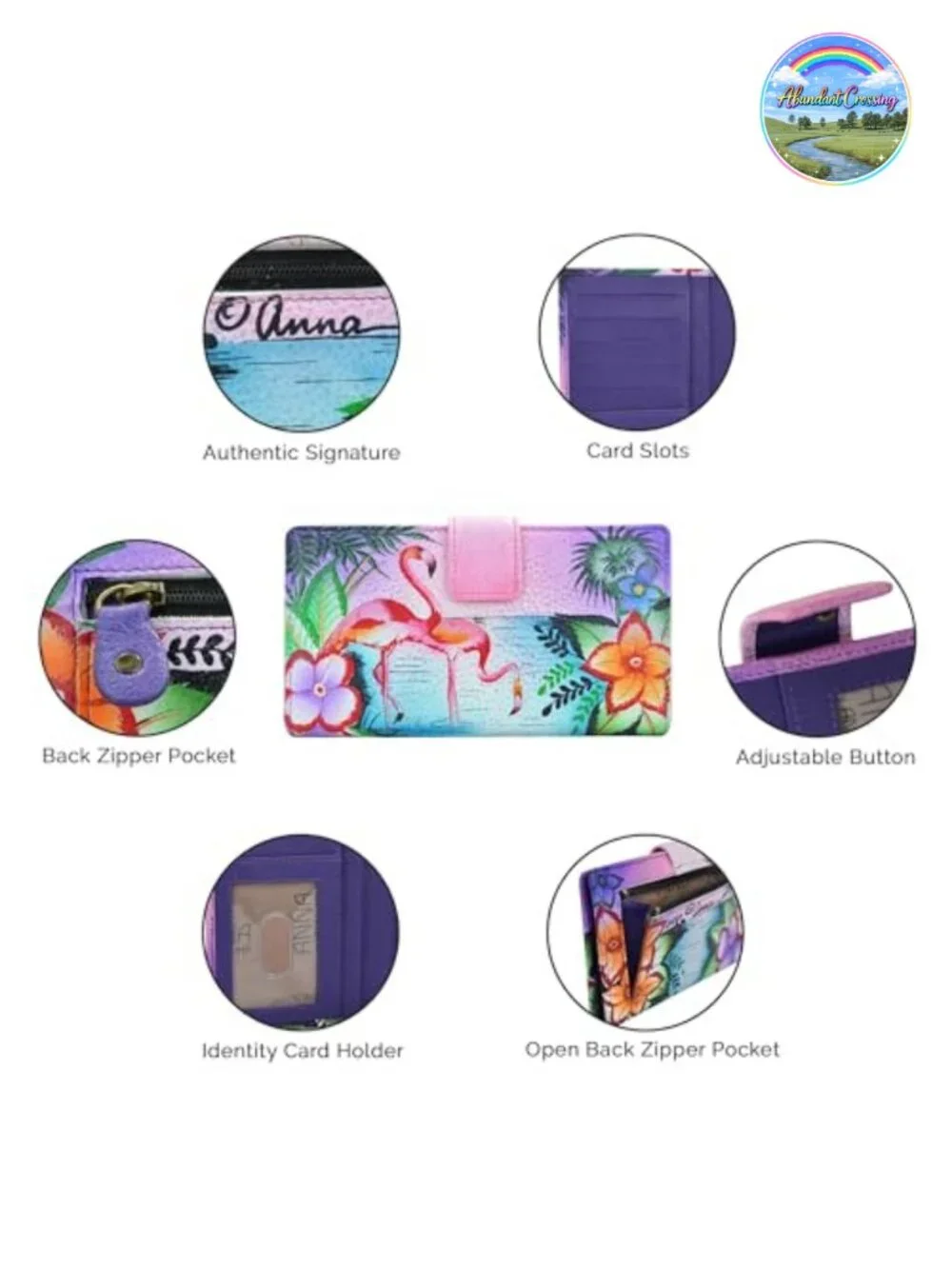 Hand Painted Genuine Leather Two Fold Organizer Wallet, 10 Card Slots, Snap